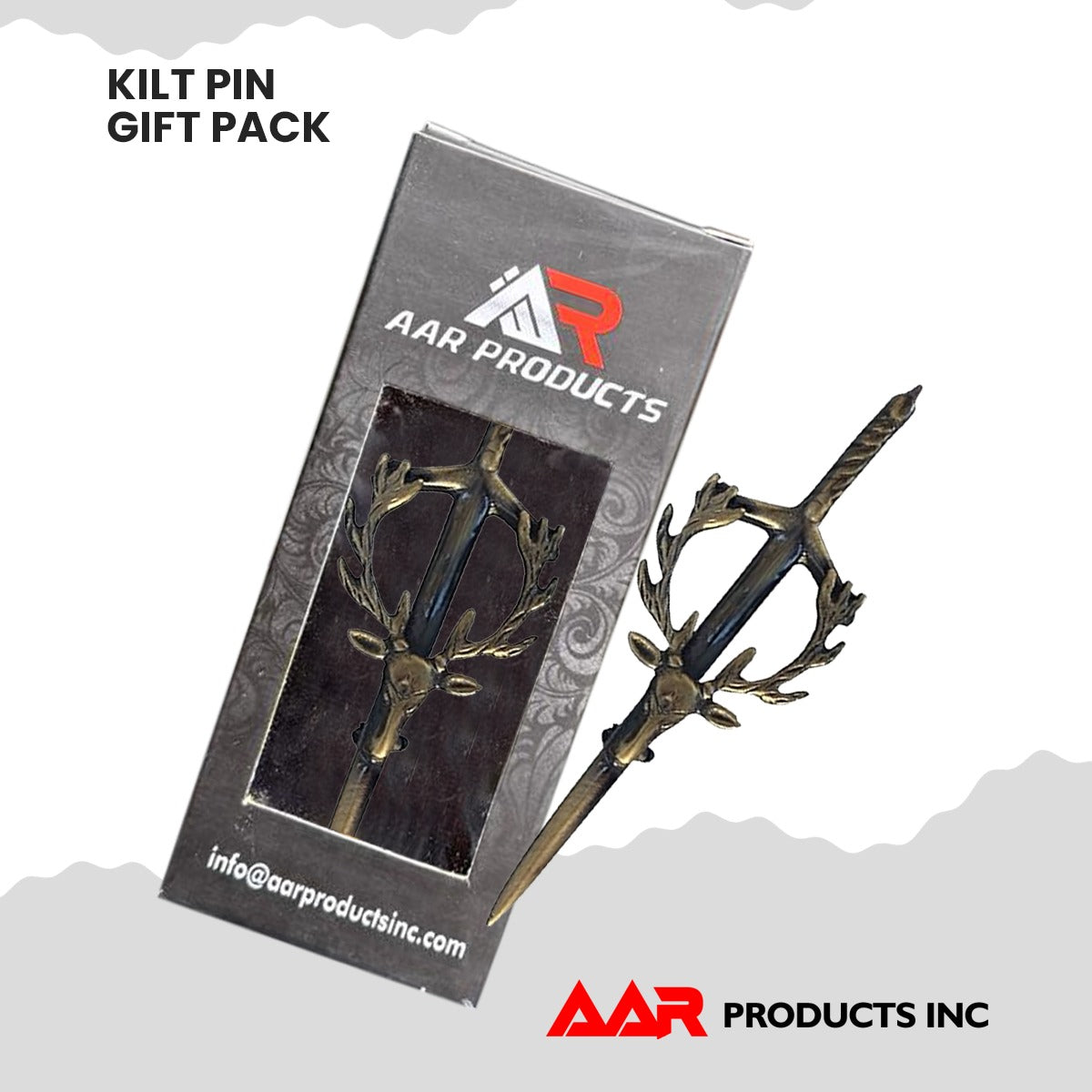 Stag Head Kilt Pin Celtic Highland Design, 4-Inch with Locking Back AAR Scottish Kilt Accessory