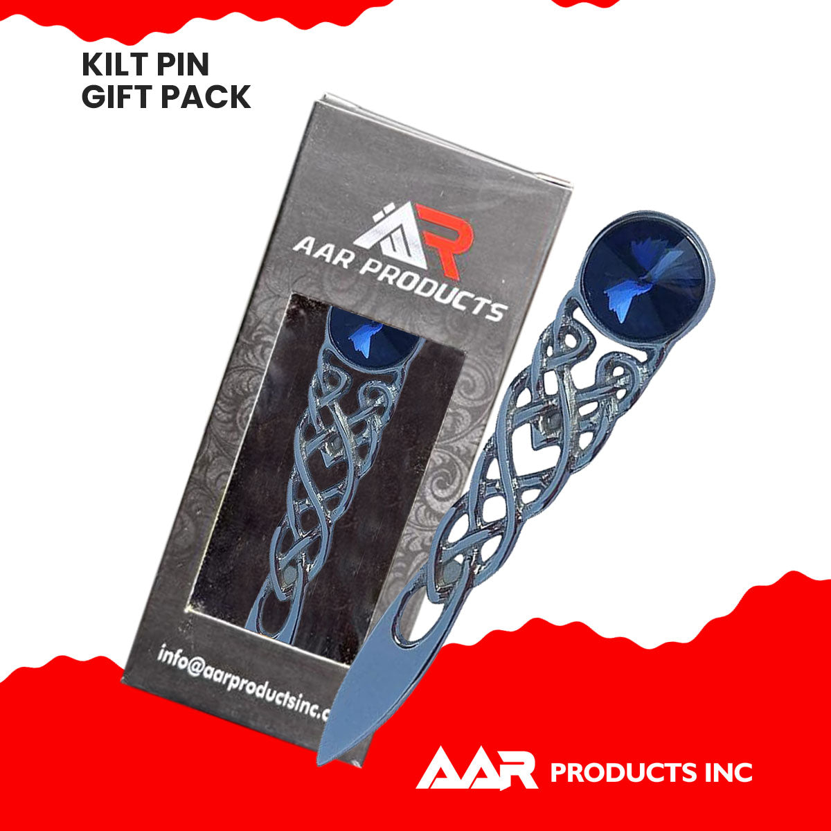 Scottish Kilt Pin Highland Celtic Knot Stone kilt Pins Chrome Blue Stone
