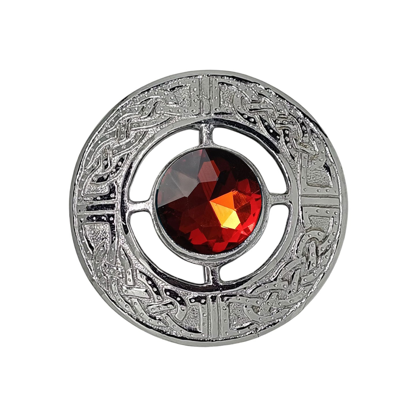 AAR Men's Scottish Celtic Kilt Fly Plaid Brooch Green Stone Chrome Finish 3"
