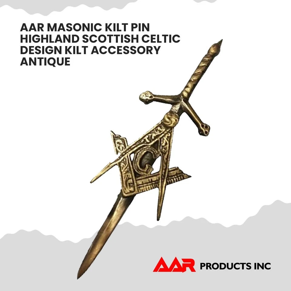 AAR Masonic Kilt Pin – Chrome Finish | 4" Highland Celtic Design Scottish Kilt Accessory