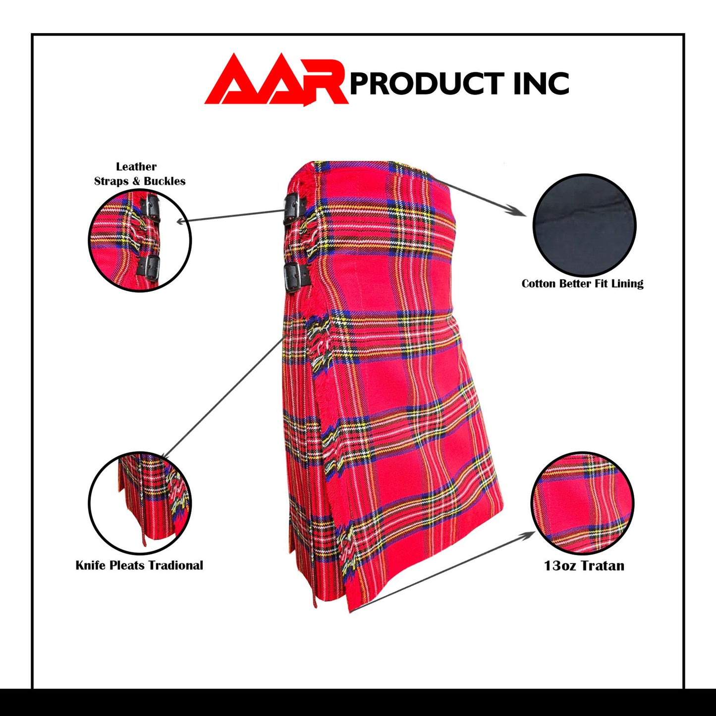 Men’s Scottish Kilt Traditional Royal Stewart 6 yard Kilts Tartan Highland Wear