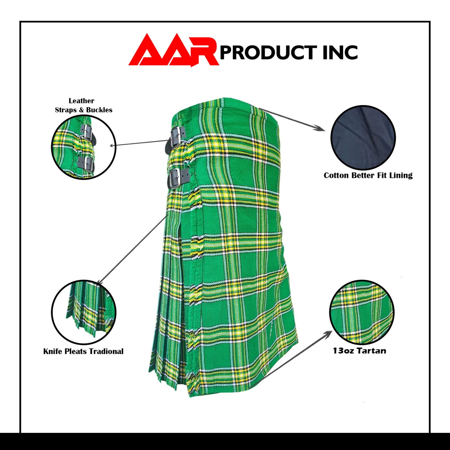 Men’s Scottish Kilt Traditional Irish Green 6 yard Kilts Tartan Highland Wear