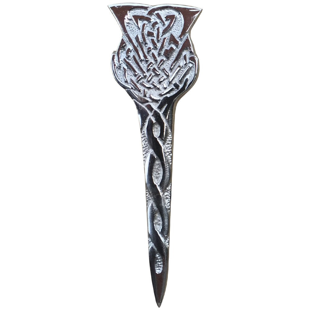 Brand New Scottish Thistle Celtic Design Kilt Pin Silver Finish