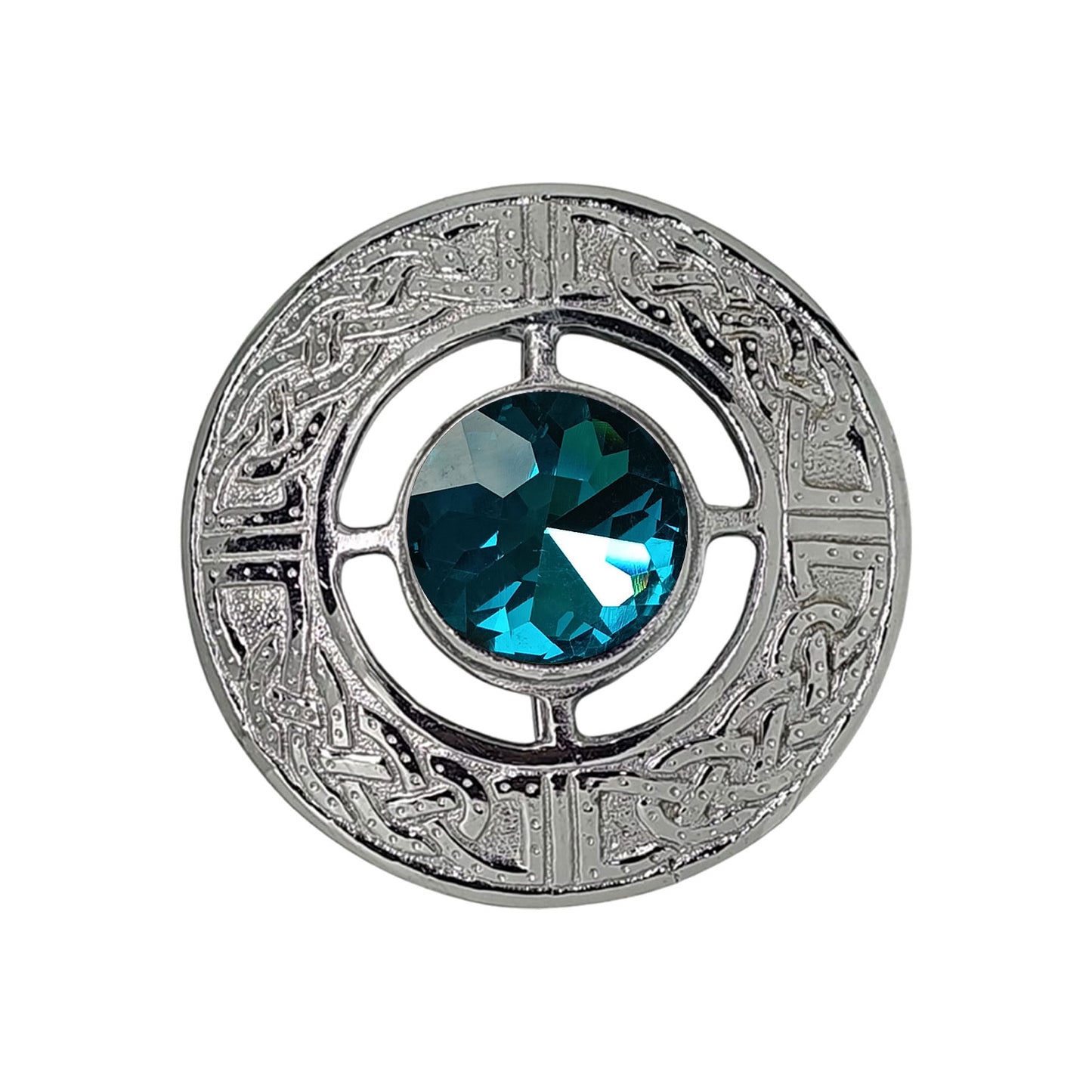 AAR Men's Scottish Celtic Kilt Fly Plaid Brooch Green Stone Chrome Finish 3"