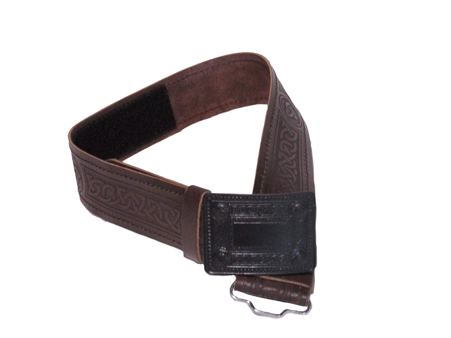 AAR Leather Celtic Design Kilt Belt Black & Brown With Chrome Finish Buckle Scottish Highland