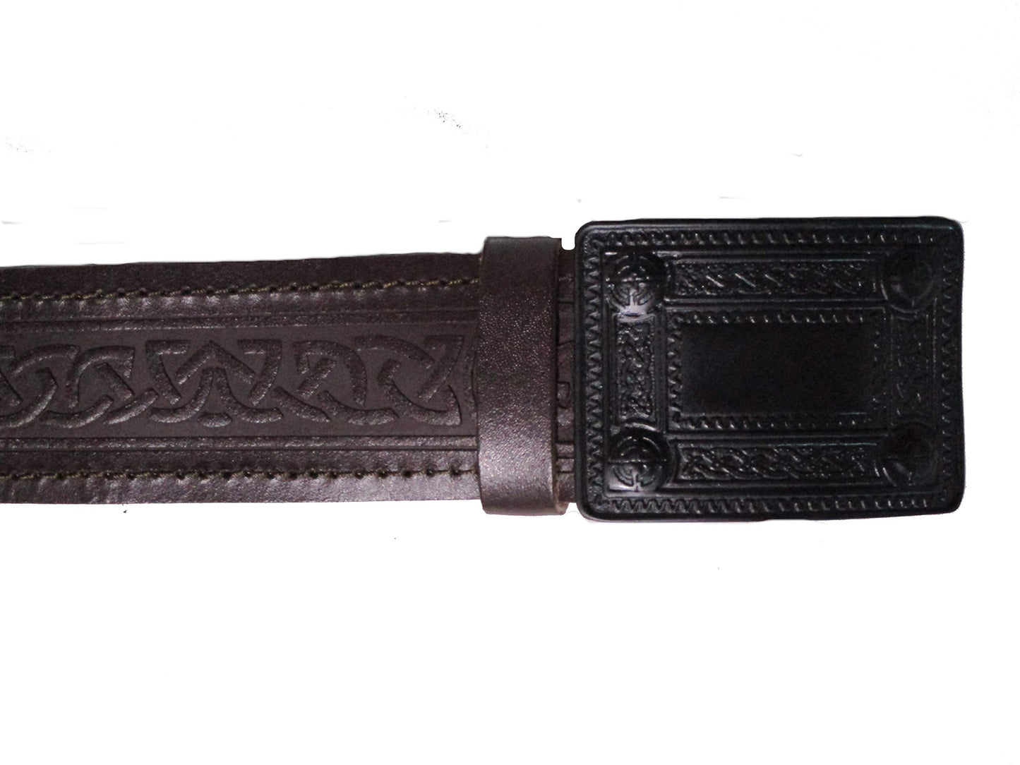AAR Leather Celtic Design Kilt Belt Black & Brown With Chrome Finish Buckle Scottish Highland
