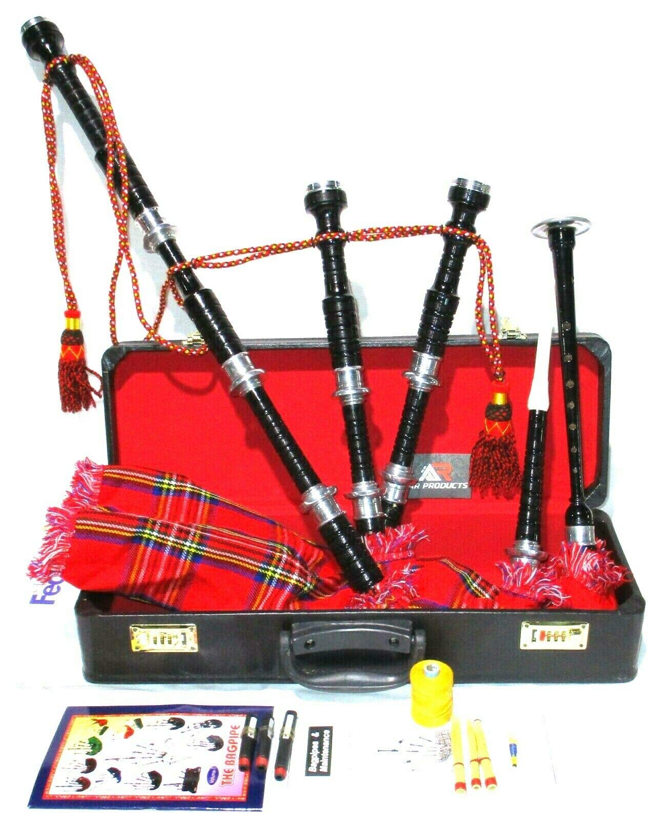 Great Highland Bagpipes Set – Silver Mounts with Case & Tutor