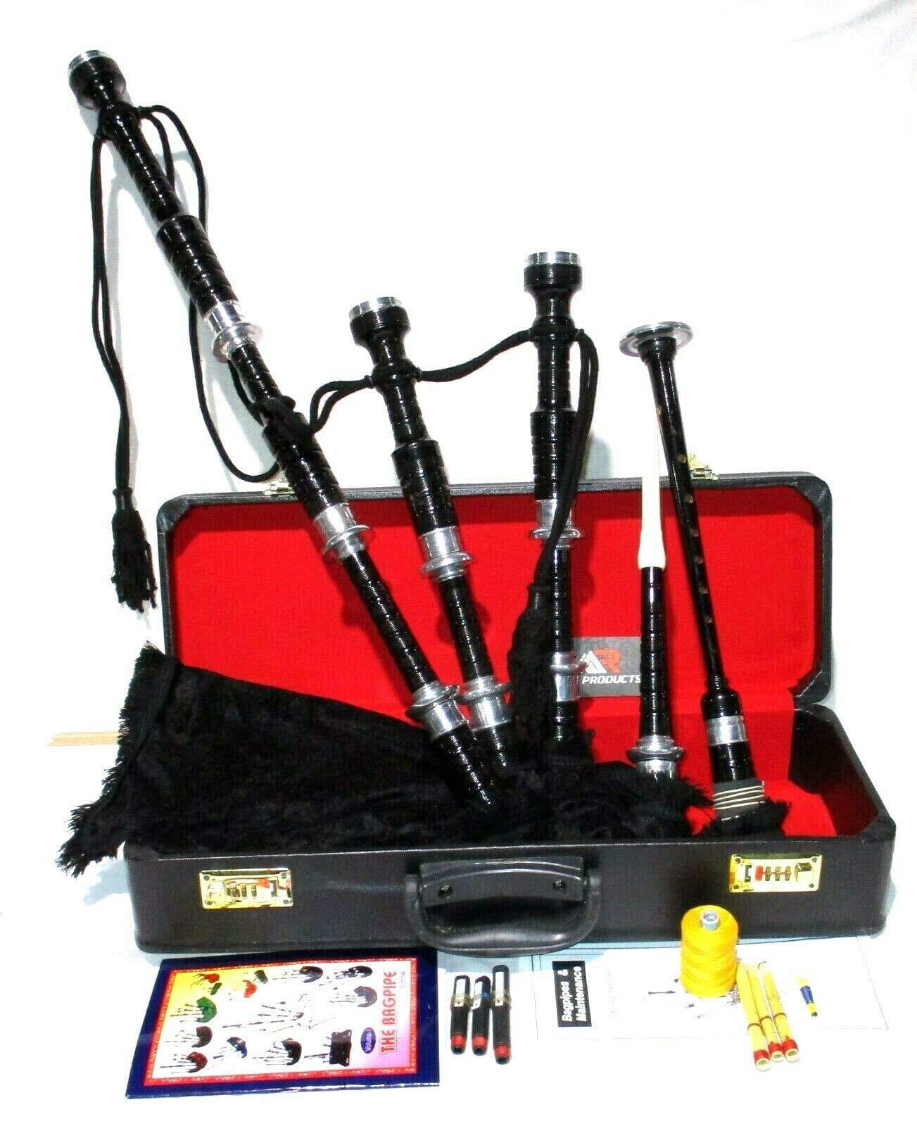 Great Highland Bagpipes Set – Silver Mounts with Case & Tutor