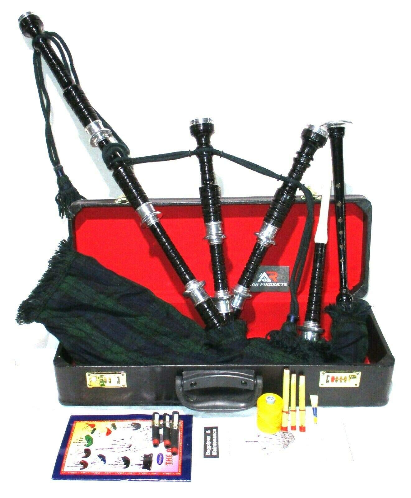 Great Highland Bagpipes Set – Silver Mounts with Case & Tutor