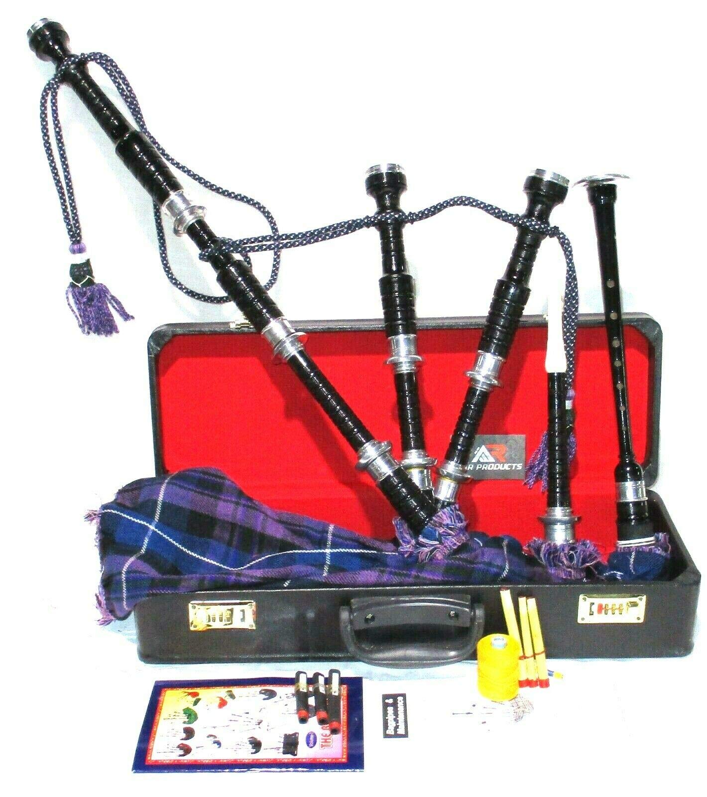 Great Highland Bagpipes Set – Silver Mounts with Case & Tutor