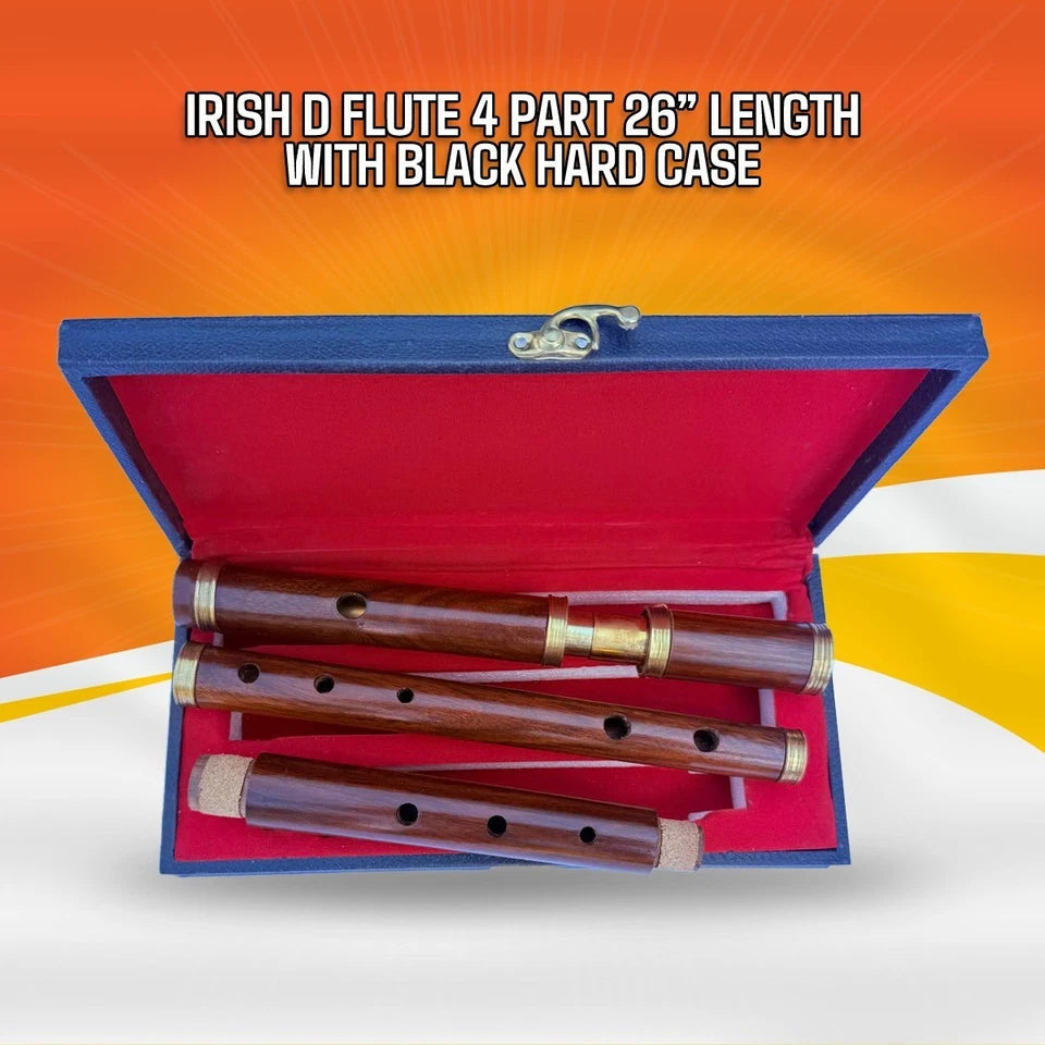 Rosewood Irish D Flute 4Pc Traditional Celtic Musical Instrument Hard Case 26"Ke