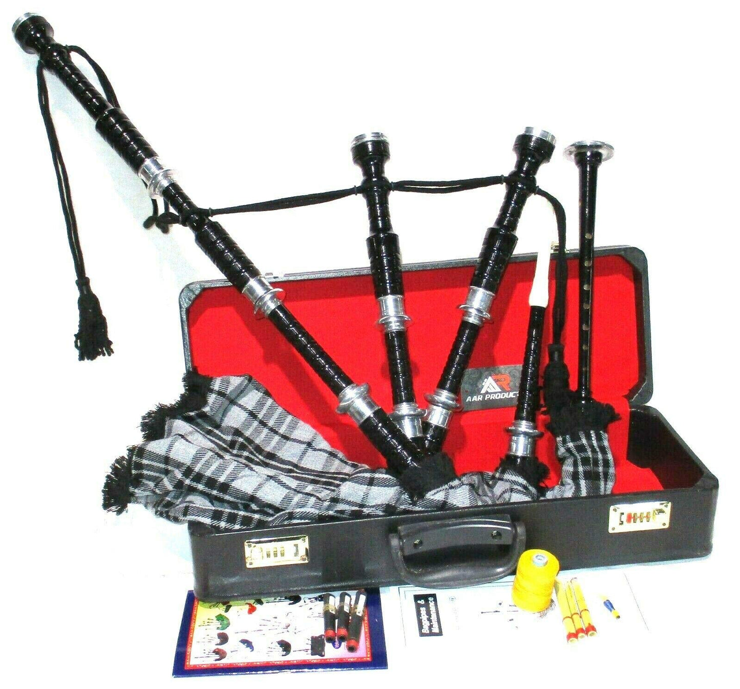 Great Highland Bagpipes Set – Silver Mounts with Case & Tutor