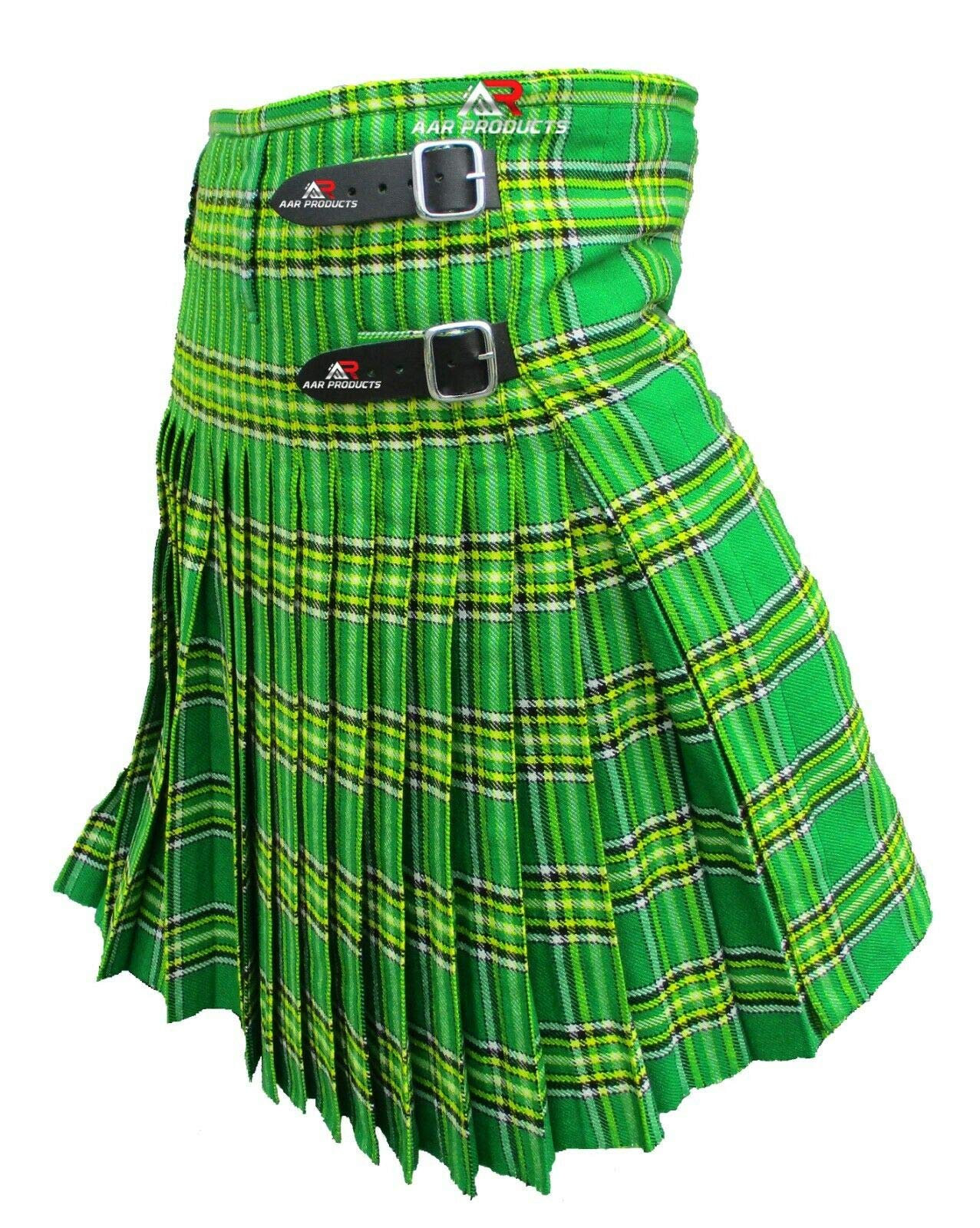 Men’s Scottish Kilt Traditional Irish Green 6 yard Kilts Tartan Highland Wear