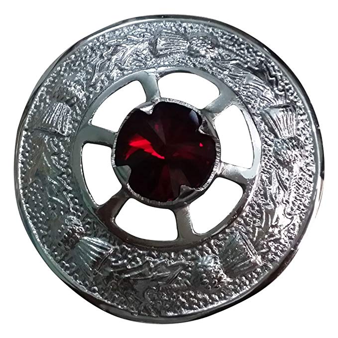 Scottish Ladies Shawl Fly plaid Brooch Red Stone Kilt