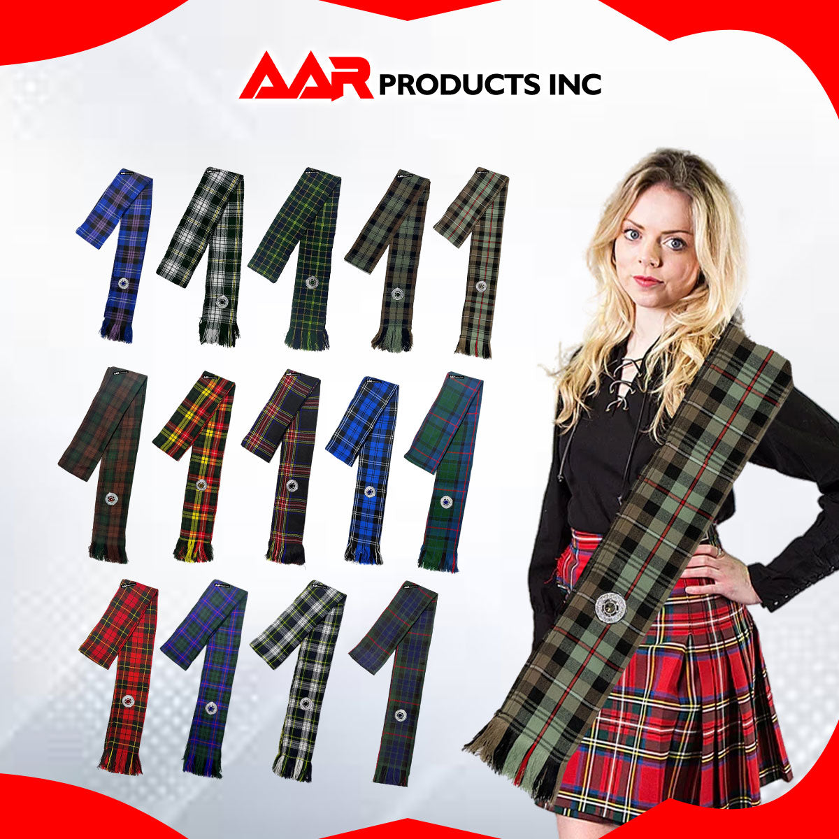 AAR Women’s Tartan Clan Sash – Scottish Highland Wear with Brooch – 90 x 10.5 Inches