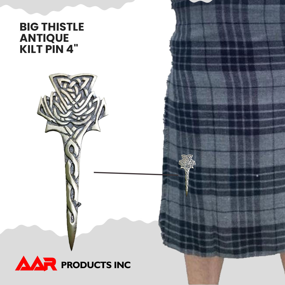 Scottish Thistle Kilt Pin Antique Finish 4"/Highland Celtic Kilt Pin
