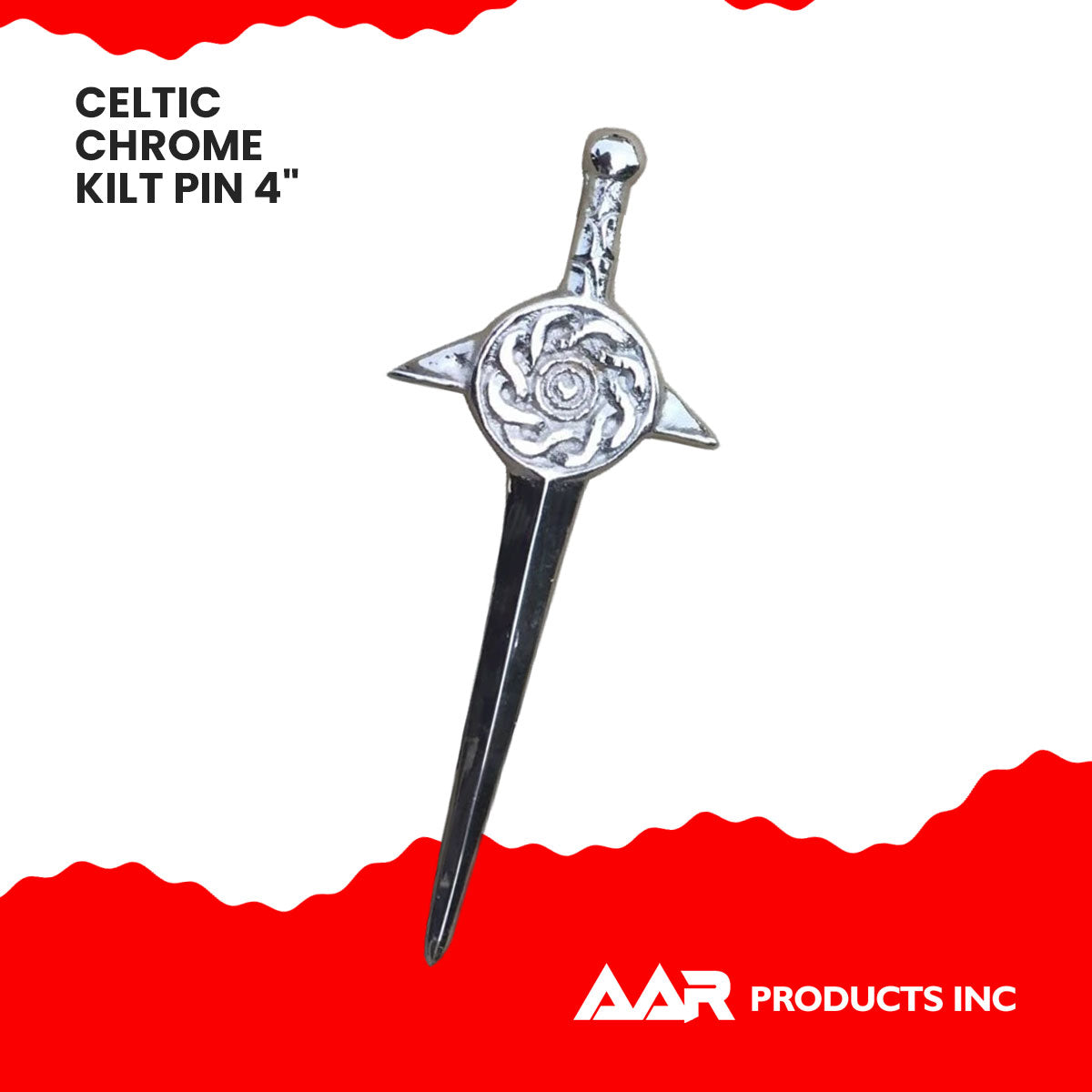 AAR 4" Swirl Sword Celtic Knot Shield Design Kilts Pin Chrome