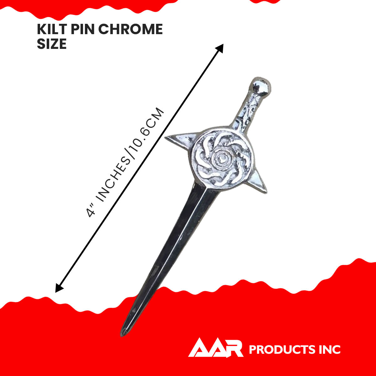 AAR 4" Swirl Sword Celtic Knot Shield Design Kilts Pin Chrome