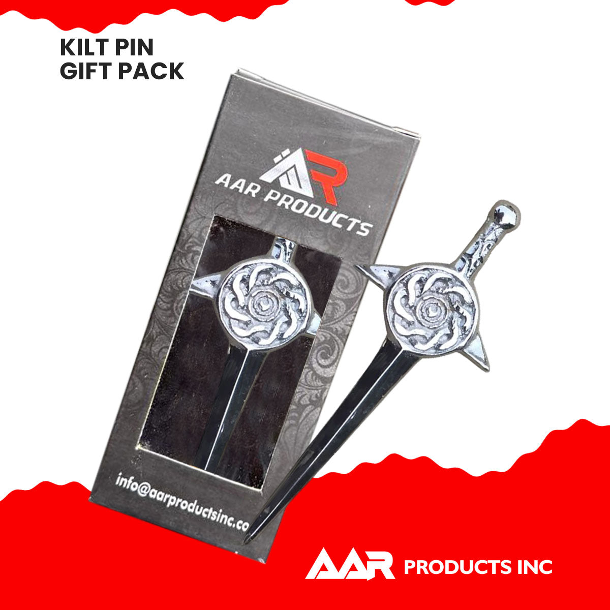AAR 4" Swirl Sword Celtic Knot Shield Design Kilts Pin Chrome