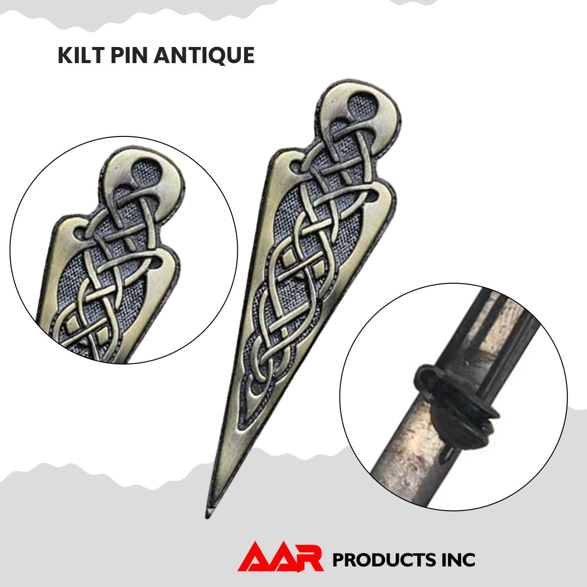 AAR Celtic Knot Swirl Kilt Pin – 4" Antique & Chrome Finish | Scottish Highland Kilt Brooch for Men
