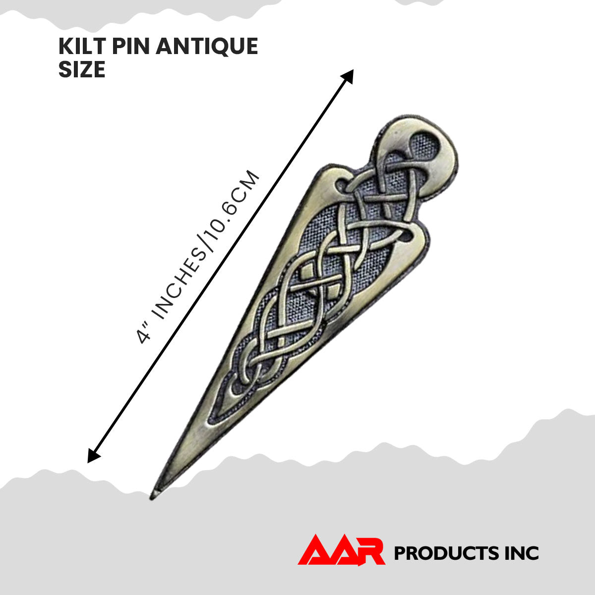 AAR Celtic Knot Swirl Kilt Pin – 4" Antique & Chrome Finish | Scottish Highland Kilt Brooch for Men
