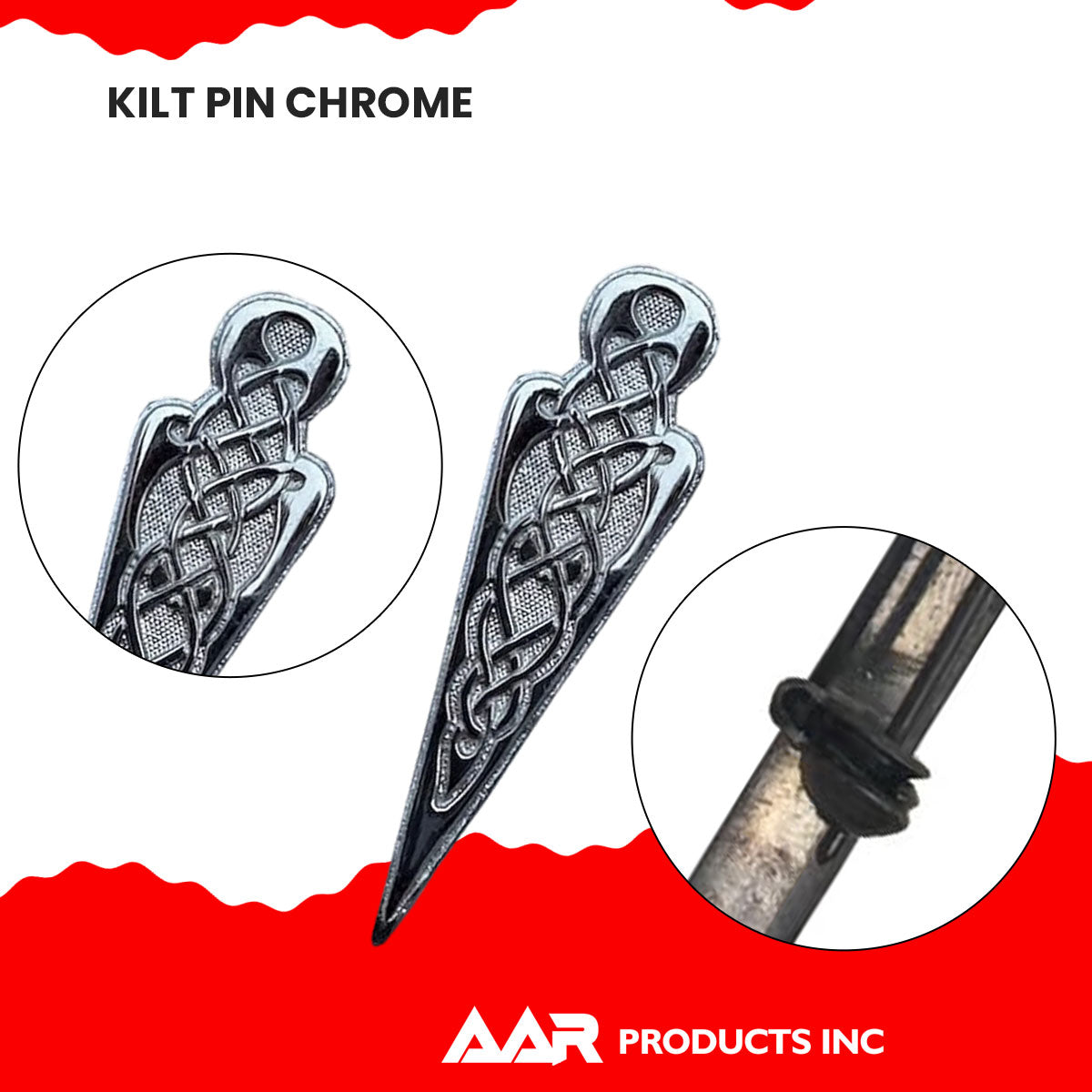 Scottish Kilt Pin Celtic Knot Chrome Crest Design Brass Finish 4"