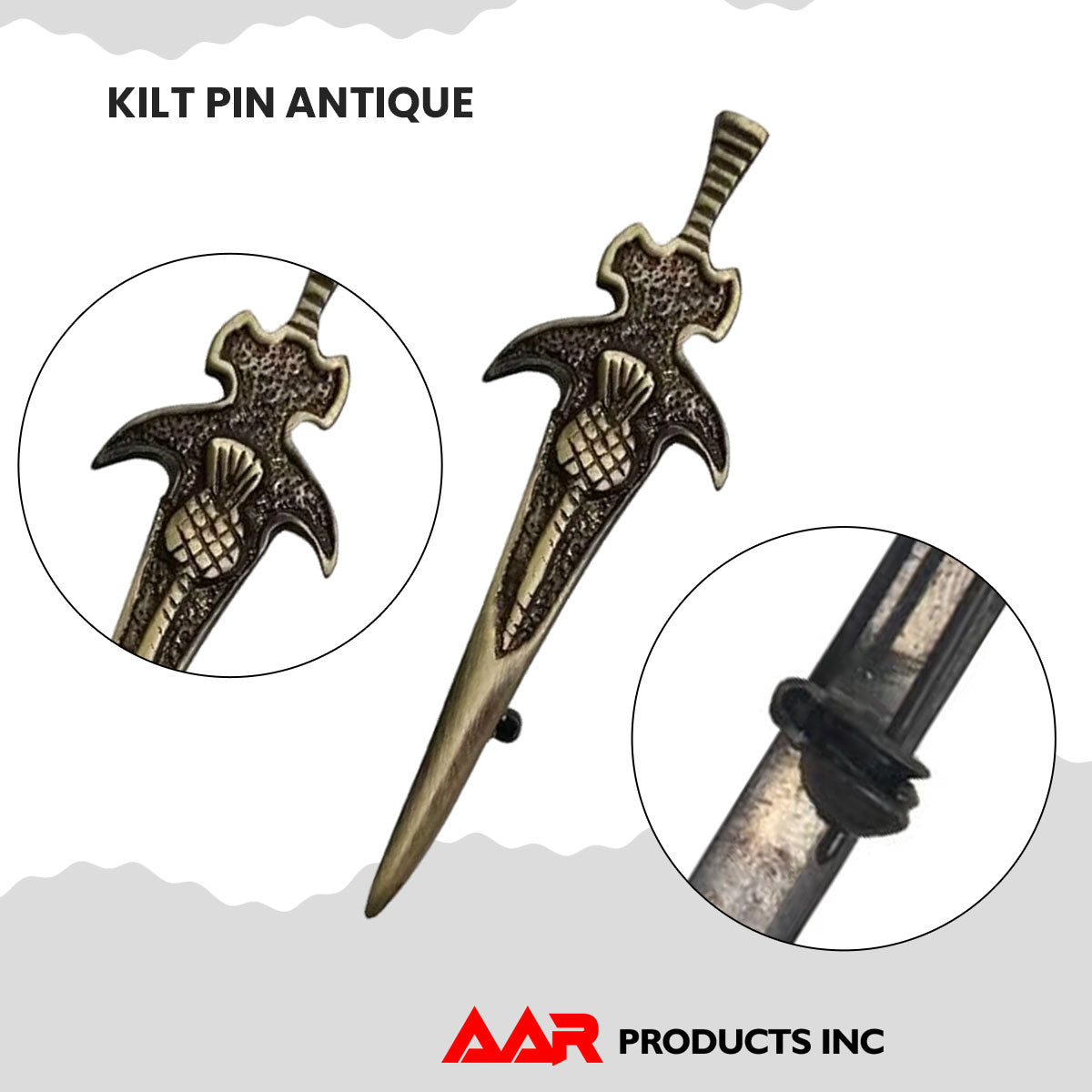 Kilt Pin Sword Modern Thistle Scottish Antique Finish 4"