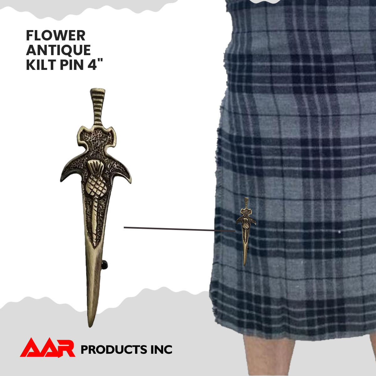 AAR Scottish Kilt Pin Thistle Design Antique and Crome Finish