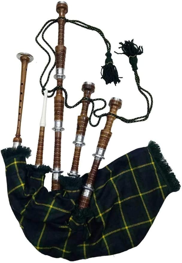 AAR Scottish Great Highland Bagpipe McaLeod Cover & Cord Silver Mounts Black Finish with Tutor Book Reeds/Drone Bagpipes with Accessories