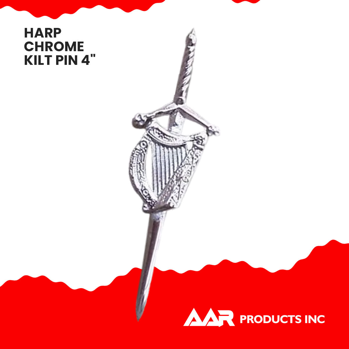 Irish Harp kilt Pin 4" Highland Chrome Finish Scottish Kilt Pin