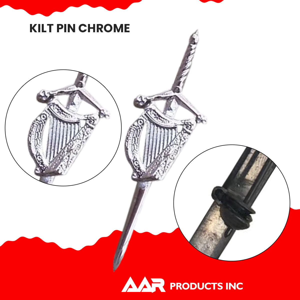 Irish Harp kilt Pin 4" Highland Chrome Finish Scottish Kilt Pin