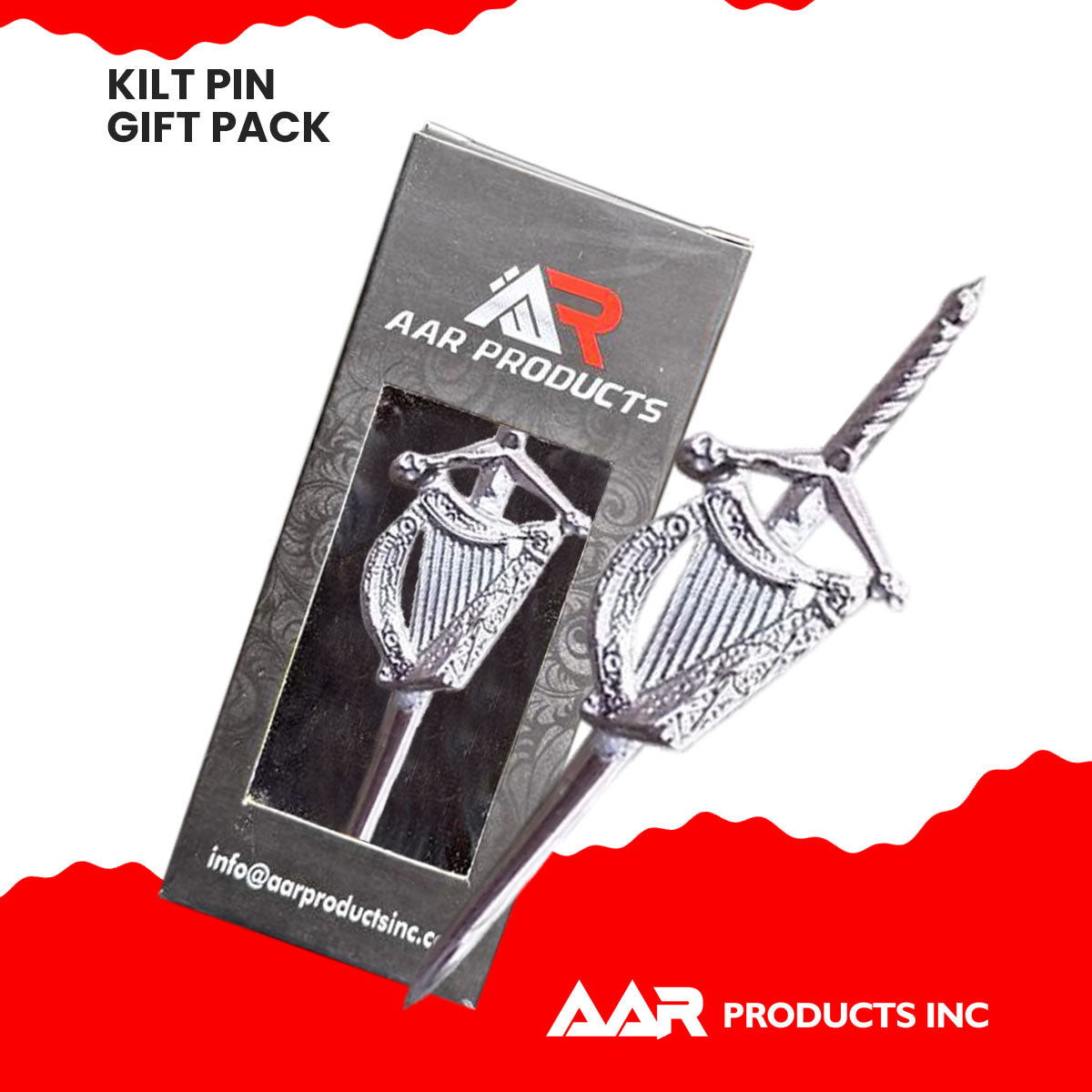 Irish Harp kilt Pin 4" Highland Chrome Finish Scottish Kilt Pin