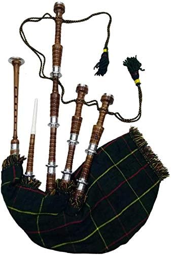 AAR Scottish Great Highland Bagpipe McaLeod Cover & Cord Silver Mounts Black Finish with Tutor Book Reeds/Drone Bagpipes with Accessories