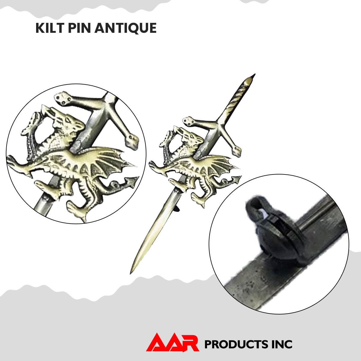Kilt Pins Scottish Antique Kilts Pin Welsh Dragon Badge 4"