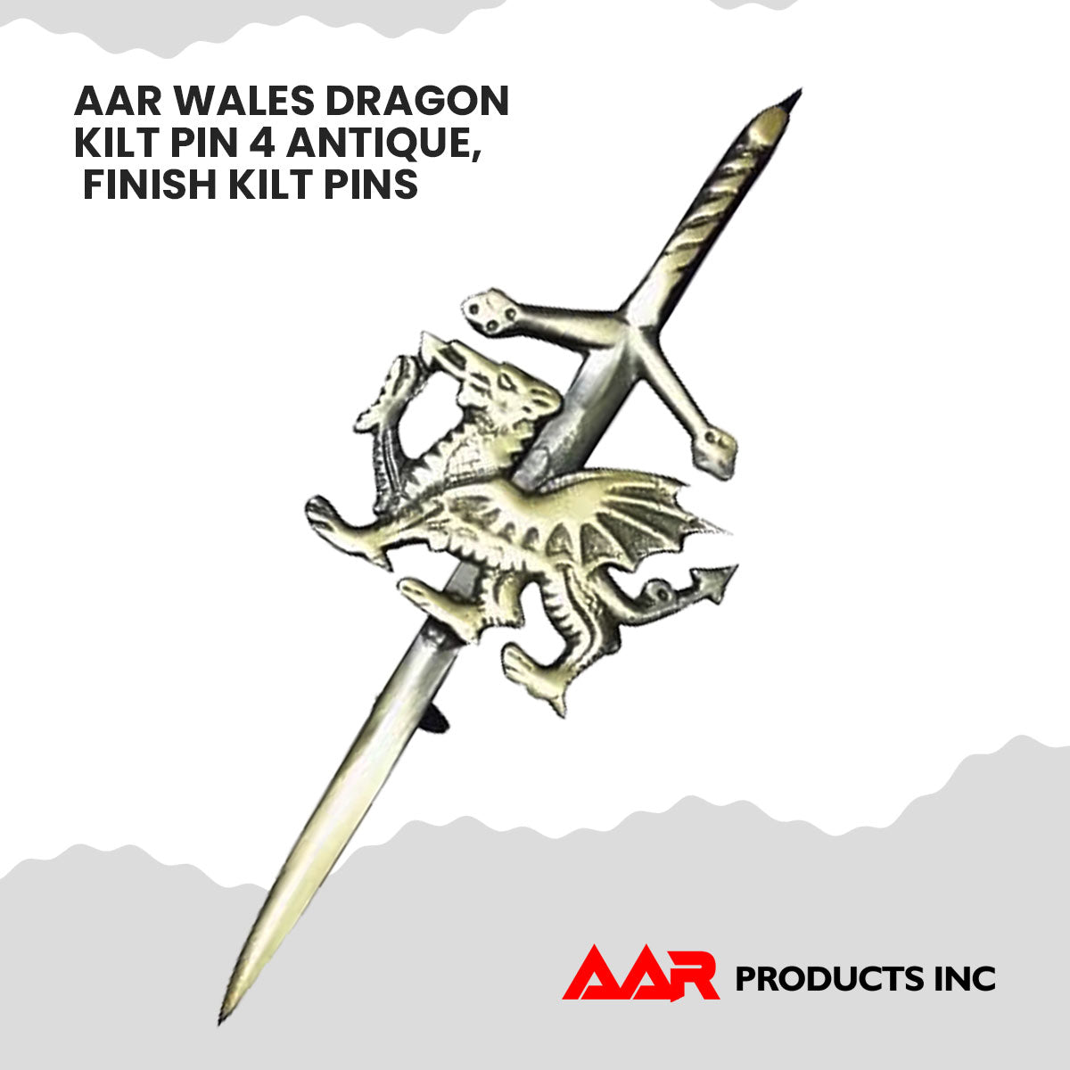 Kilt Pins Scottish Antique Kilts Pin Welsh Dragon Badge 4"