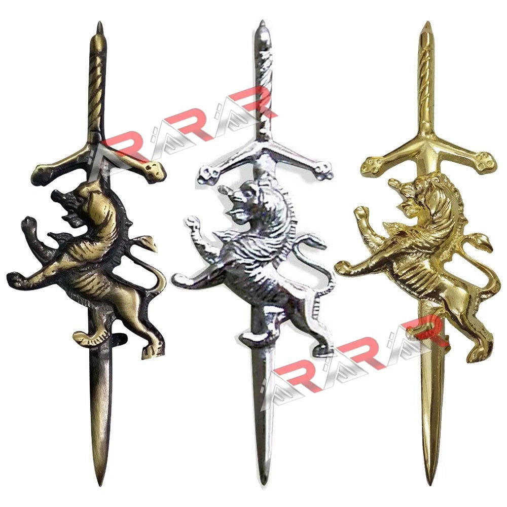 AAR Kilt Pins Scottish Lion Rampant Highland Kilts Pin Brass Antique Chrome Silver Finish 4"