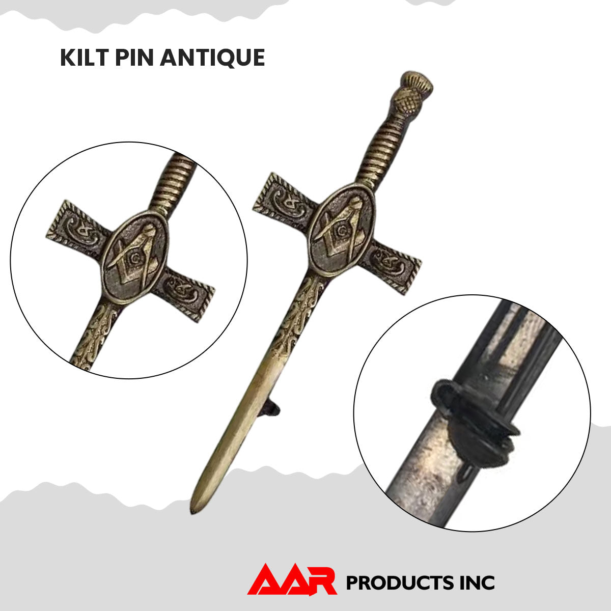 Masonic Kilt Pin 4" Antique Finish Scottish Highland Quality