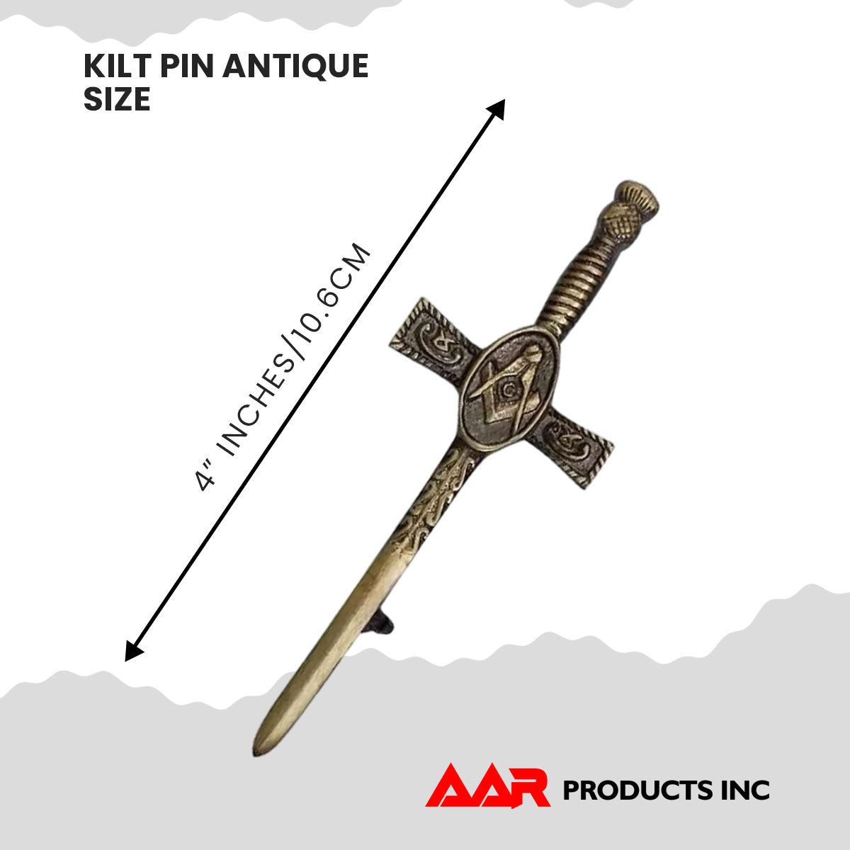Masonic Kilt Pin 4" Antique Finish Scottish Highland Quality