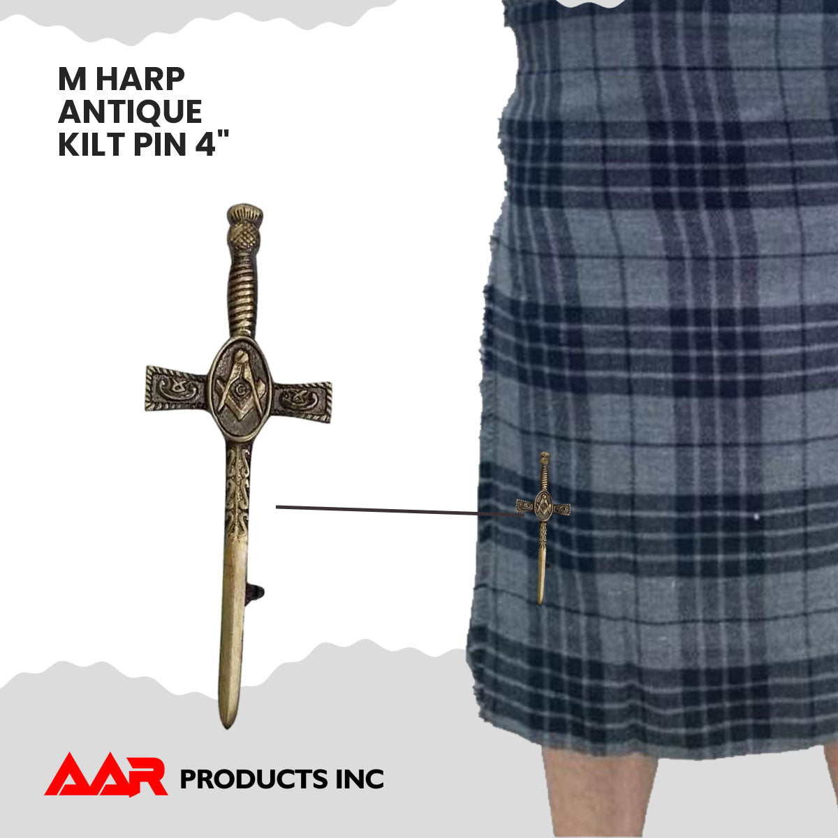 Masonic Kilt Pin 4" Antique Finish Scottish Highland Quality