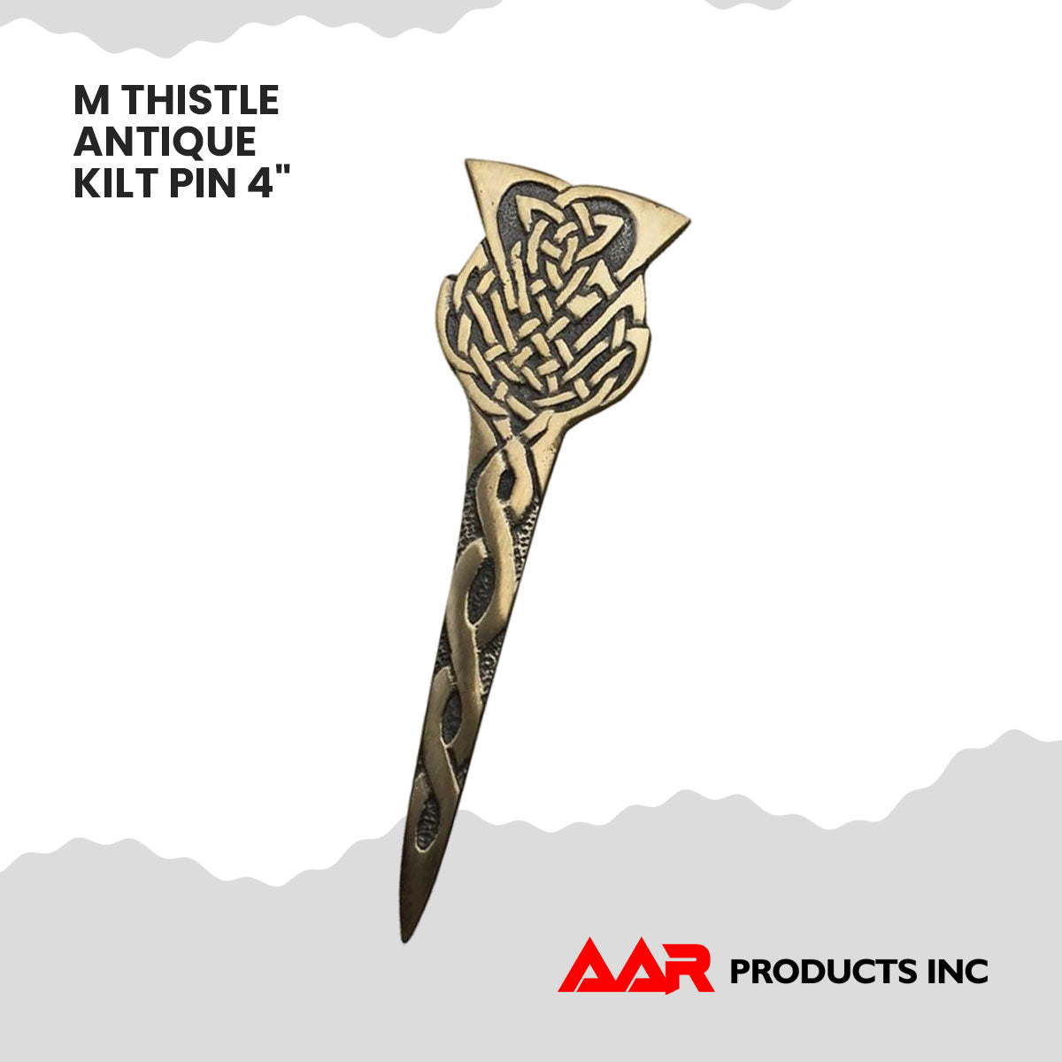 AAR Scottish Thistle Celtic Crest Kilt Pin – 4" Antique Brass & Chrome Finish | Highland Sword Design Brooch