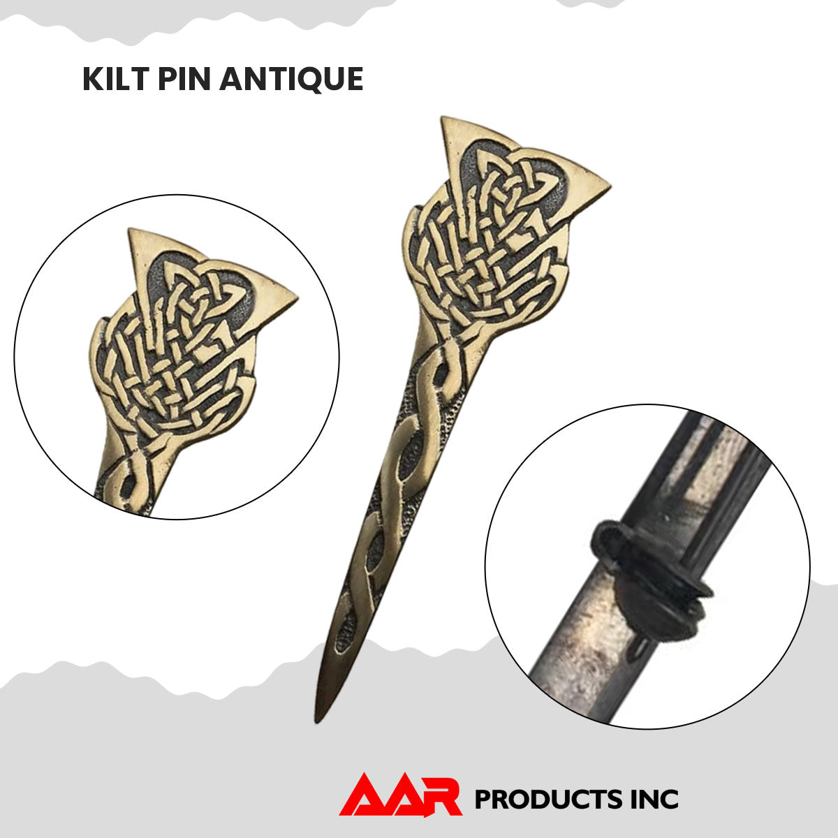 AAR Scottish Thistle Celtic Crest Kilt Pin – 4" Antique Brass & Chrome Finish | Highland Sword Design Brooch