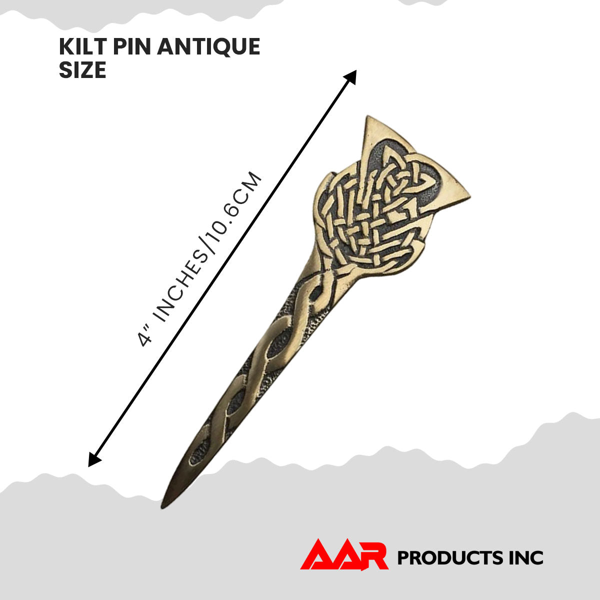 AAR Scottish Thistle Celtic Crest Kilt Pin – 4" Antique Brass & Chrome Finish | Highland Sword Design Brooch