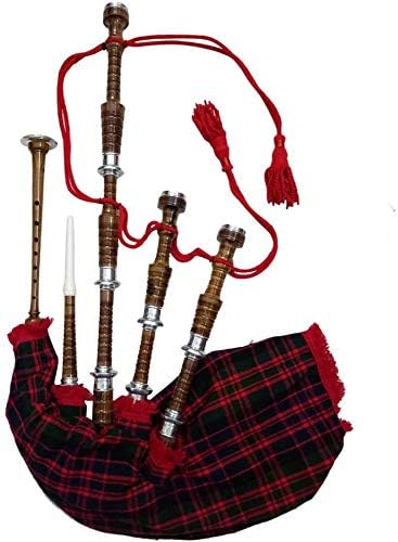 AAR Scottish Great Highland Bagpipe McaLeod Cover & Cord Silver Mounts Black Finish with Tutor Book Reeds/Drone Bagpipes with Accessories