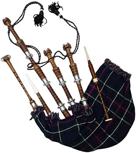 AAR Scottish Great Highland Bagpipe McaLeod Cover & Cord Silver Mounts Black Finish with Tutor Book Reeds/Drone Bagpipes with Accessories