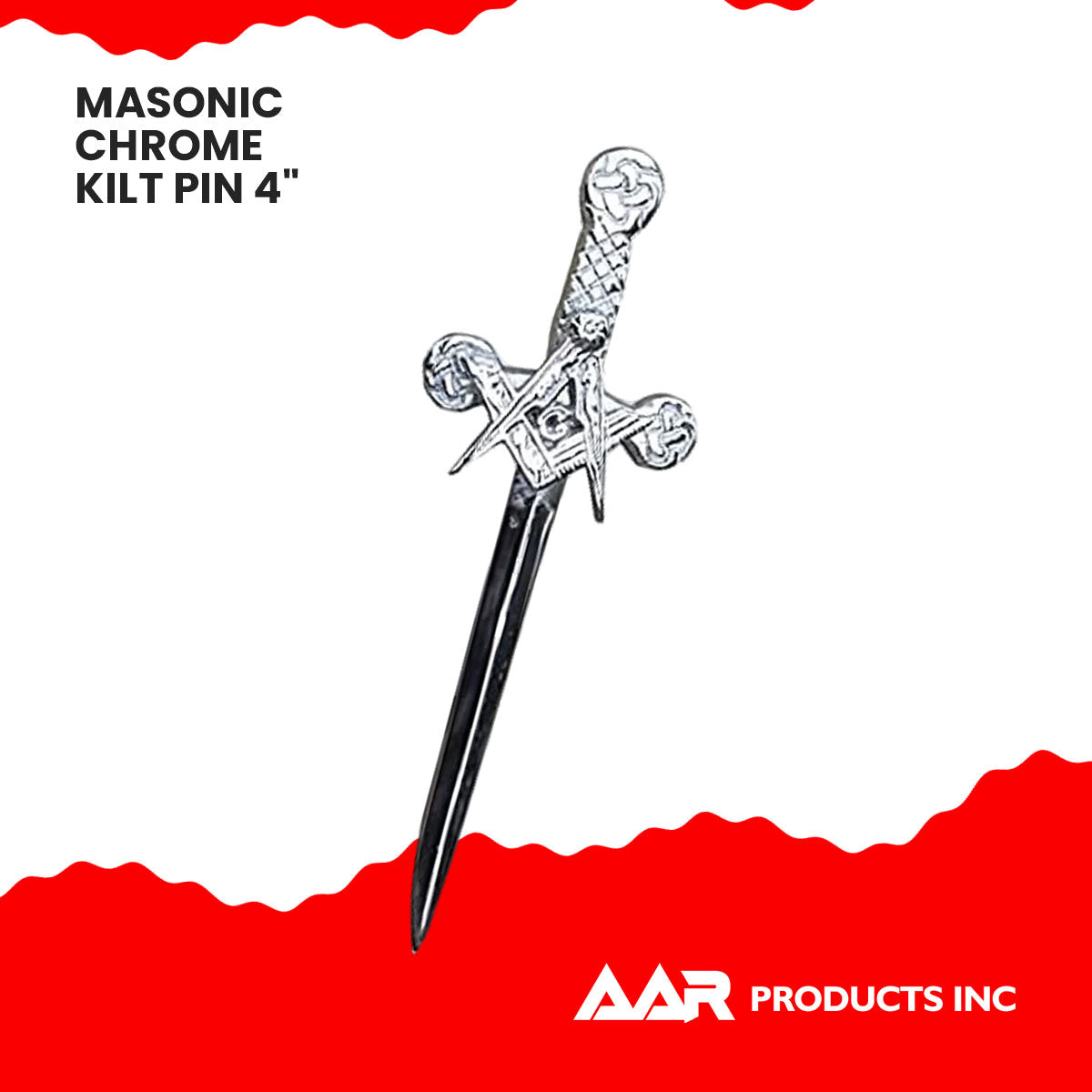 AAR Celtic Sword Masonic Kilts Pin Chrome Finish 4"