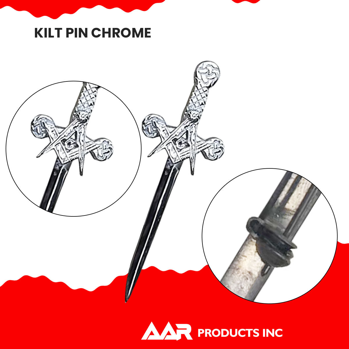 AAR Celtic Sword Masonic Kilts Pin Chrome Finish 4"