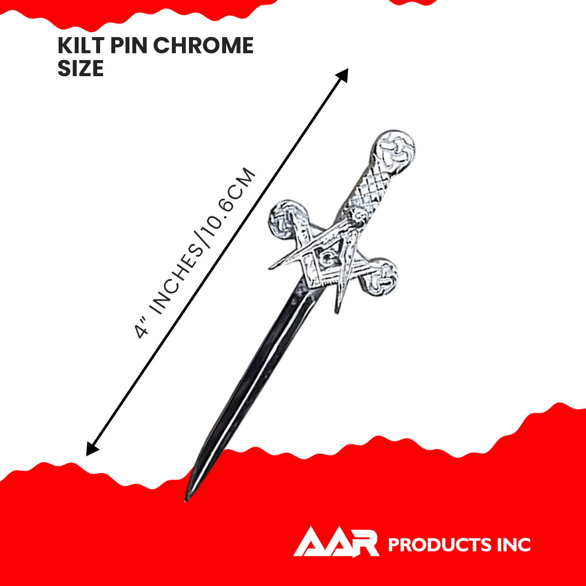 AAR Celtic Sword Masonic Kilts Pin Chrome Finish 4"