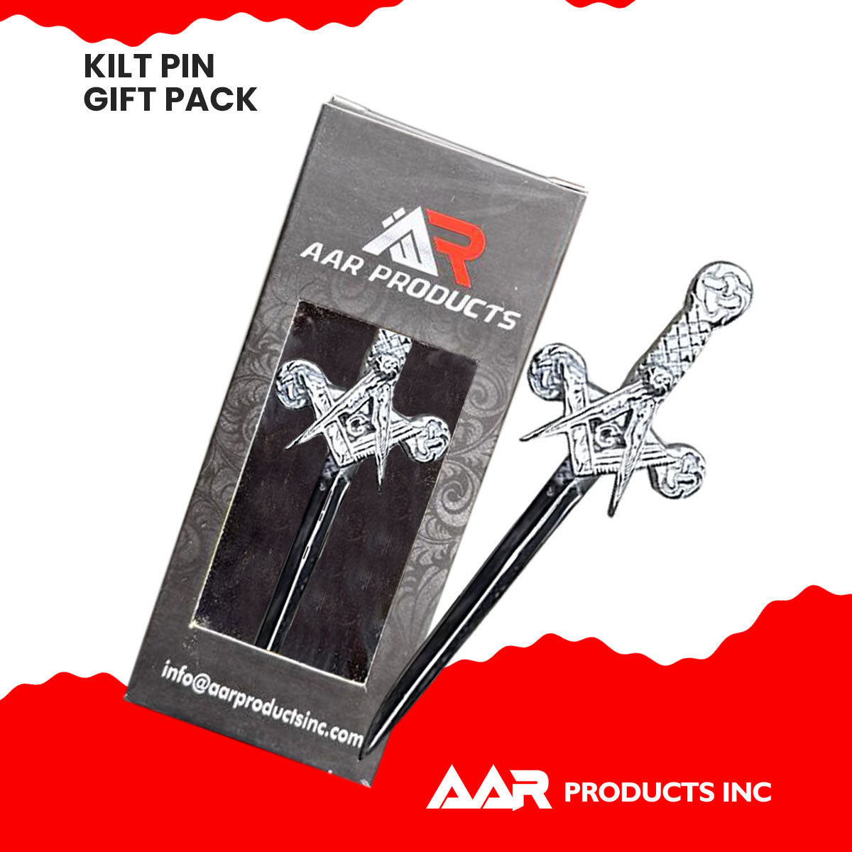 AAR Celtic Sword Masonic Kilts Pin Chrome Finish 4"