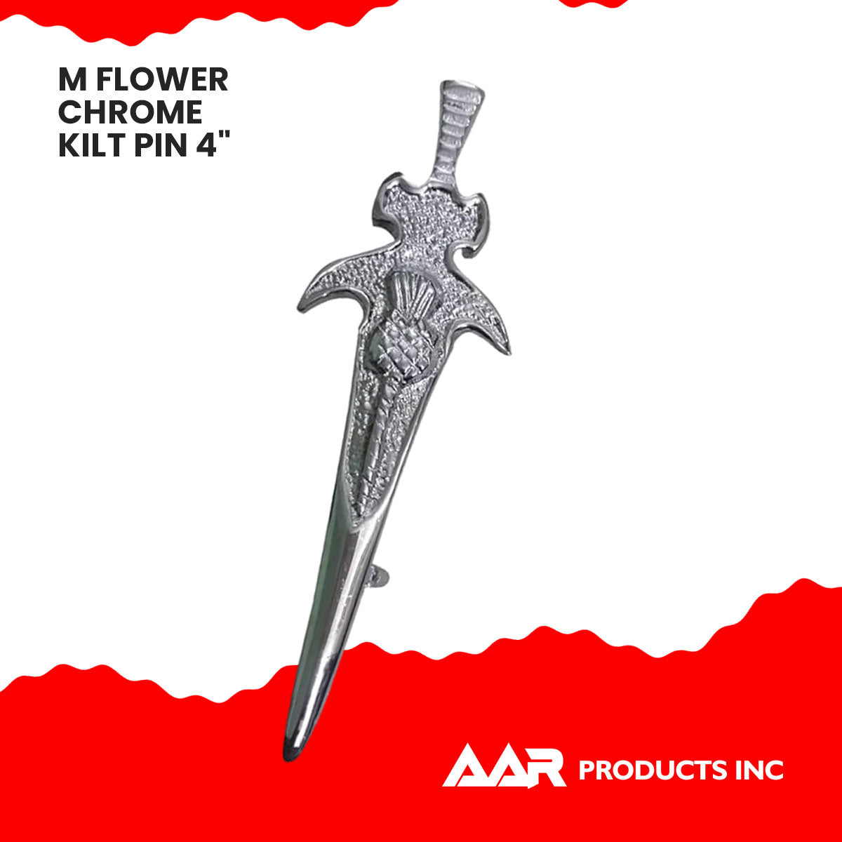 Kilt Pin Sword Modern Thistle Scottish Chrome Finish 4"