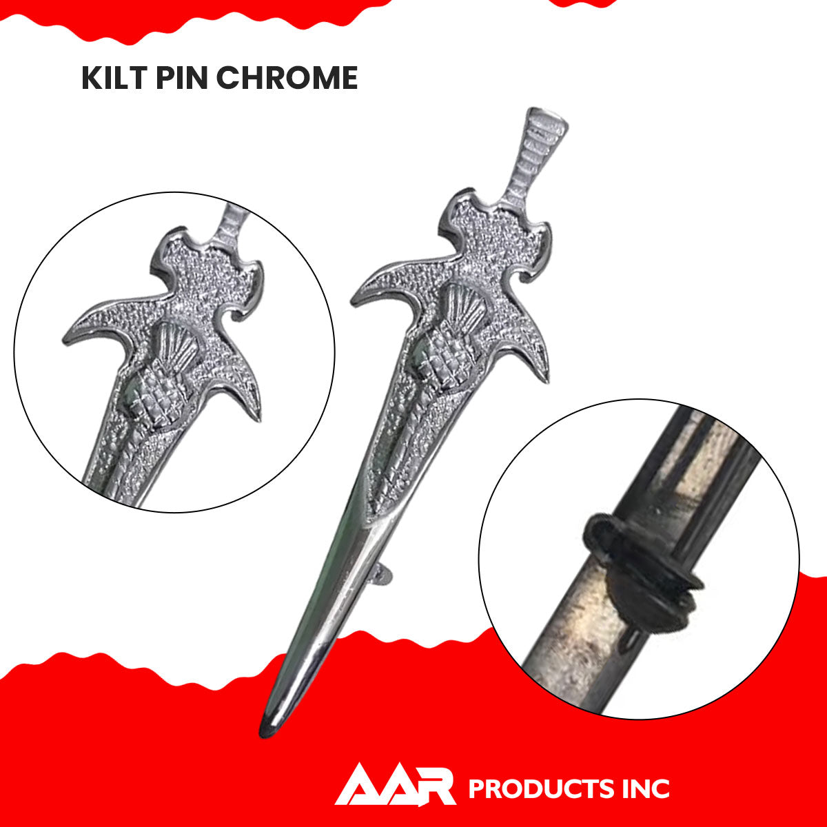 Kilt Pin Sword Modern Thistle Scottish Chrome Finish 4"